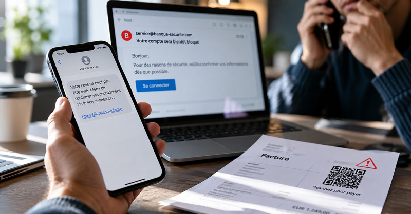 Phishing, faux SMS, appels et QR codes : les fraudeurs changent de méthode, pas d’objectif